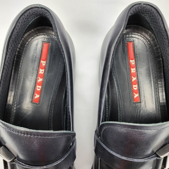 Prada Slip on Black Leather Loafers Shoes Men's Prada Size 7.5 US 8.5 - Picture 8 of 11